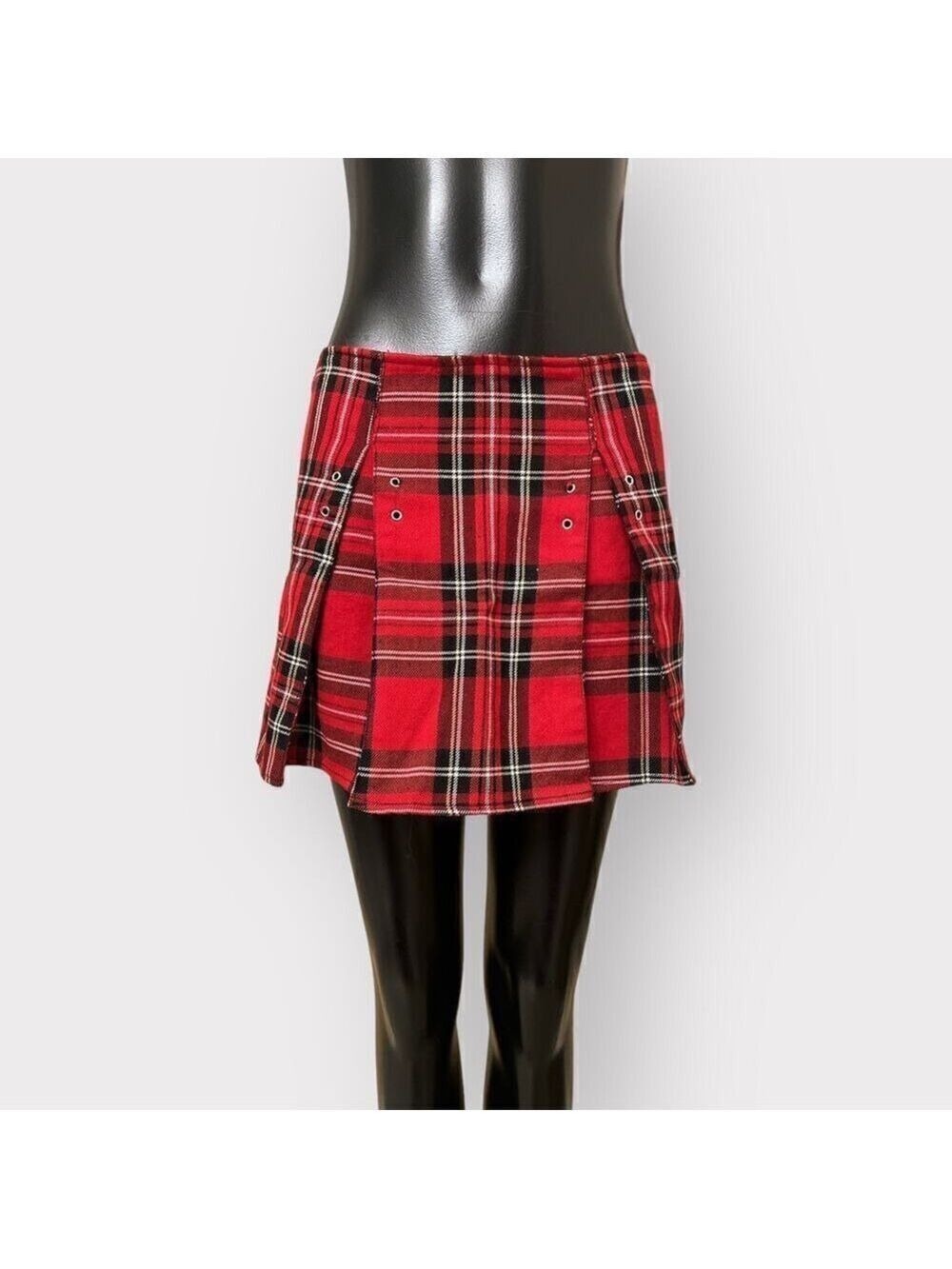 Super Low Fat Vintage 90s School Girl Plaid Mini Skirt Pleated Punk Red Academia